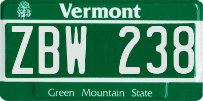 VT license plate ZBW238