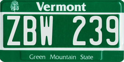 VT license plate ZBW239
