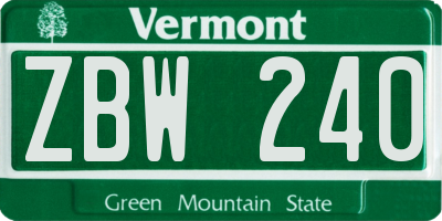 VT license plate ZBW240