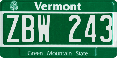 VT license plate ZBW243