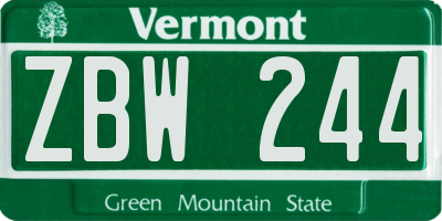 VT license plate ZBW244
