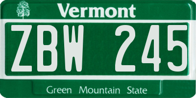 VT license plate ZBW245