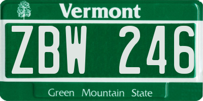 VT license plate ZBW246