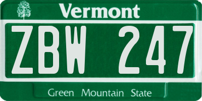 VT license plate ZBW247