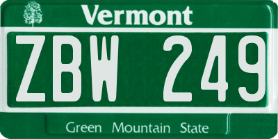 VT license plate ZBW249