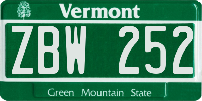 VT license plate ZBW252