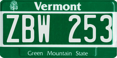 VT license plate ZBW253