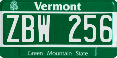 VT license plate ZBW256