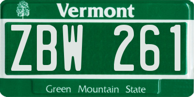VT license plate ZBW261