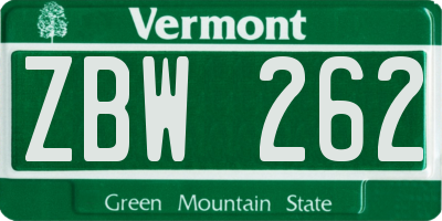 VT license plate ZBW262
