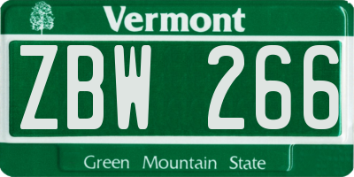 VT license plate ZBW266