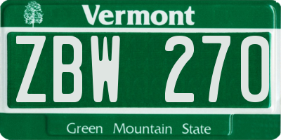 VT license plate ZBW270