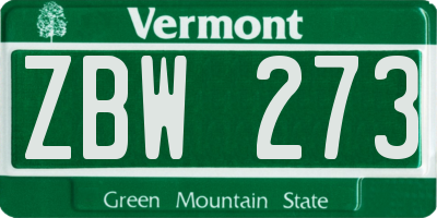 VT license plate ZBW273