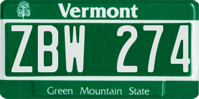 VT license plate ZBW274