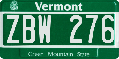 VT license plate ZBW276