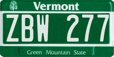 VT license plate ZBW277