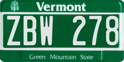 VT license plate ZBW278
