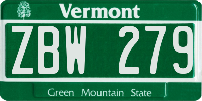 VT license plate ZBW279