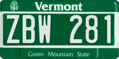 VT license plate ZBW281