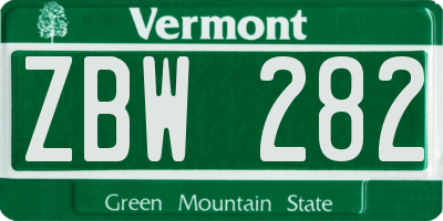 VT license plate ZBW282