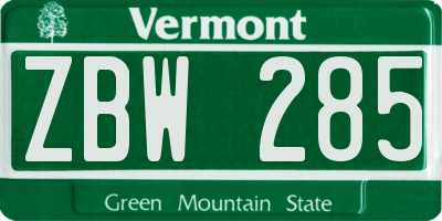 VT license plate ZBW285
