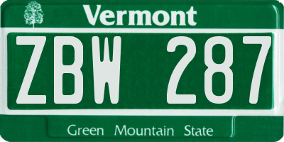 VT license plate ZBW287