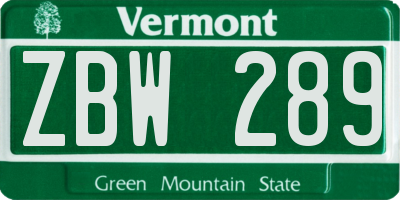 VT license plate ZBW289