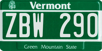 VT license plate ZBW290