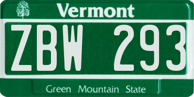 VT license plate ZBW293