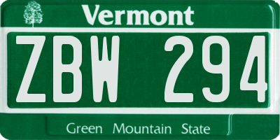 VT license plate ZBW294