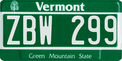 VT license plate ZBW299