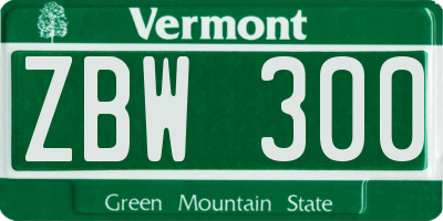 VT license plate ZBW300