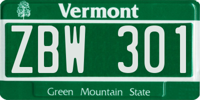 VT license plate ZBW301