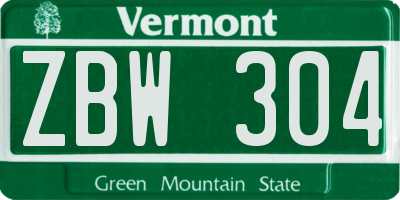 VT license plate ZBW304