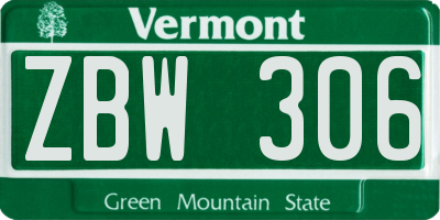 VT license plate ZBW306