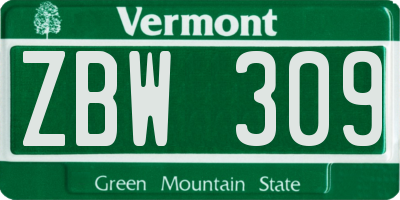 VT license plate ZBW309
