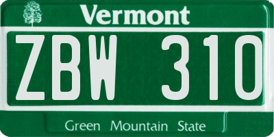 VT license plate ZBW310