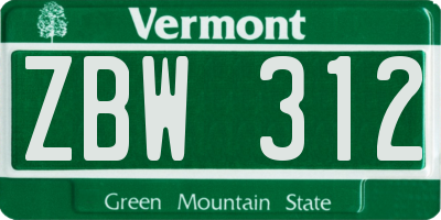 VT license plate ZBW312