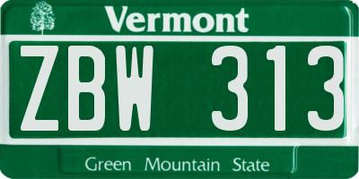 VT license plate ZBW313