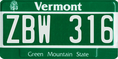 VT license plate ZBW316