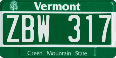 VT license plate ZBW317