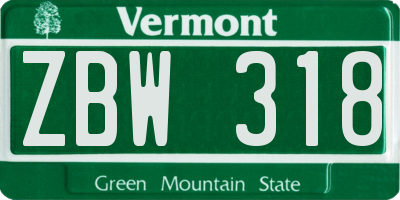 VT license plate ZBW318