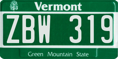 VT license plate ZBW319