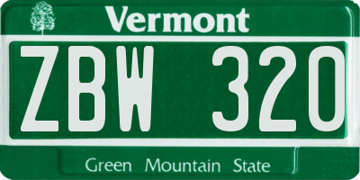 VT license plate ZBW320
