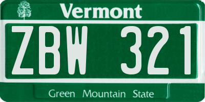 VT license plate ZBW321
