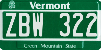 VT license plate ZBW322