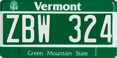 VT license plate ZBW324