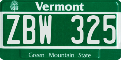 VT license plate ZBW325