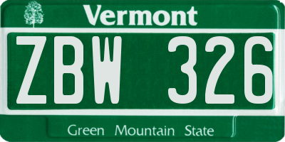 VT license plate ZBW326