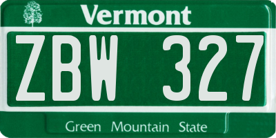 VT license plate ZBW327
